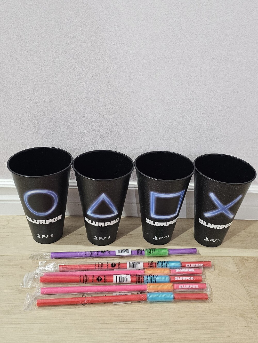 4 PlayStation PS5 Slurpee Cups with Colorful Straws
